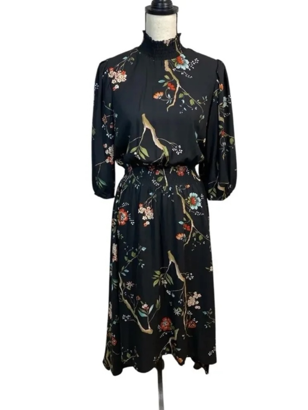 Nanette Lepore Black Floral 3/4 Sleeve, High-Low, Dress, Sz-8